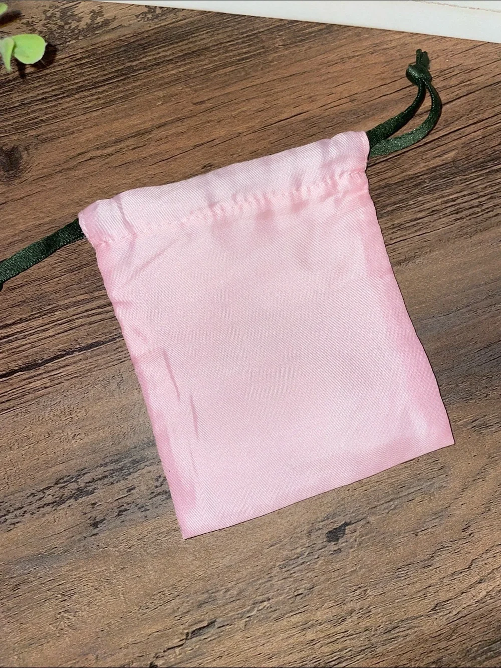 Kate Spade Pink Mini dust Drawstring Jewelry Pouch with Dark Green cord